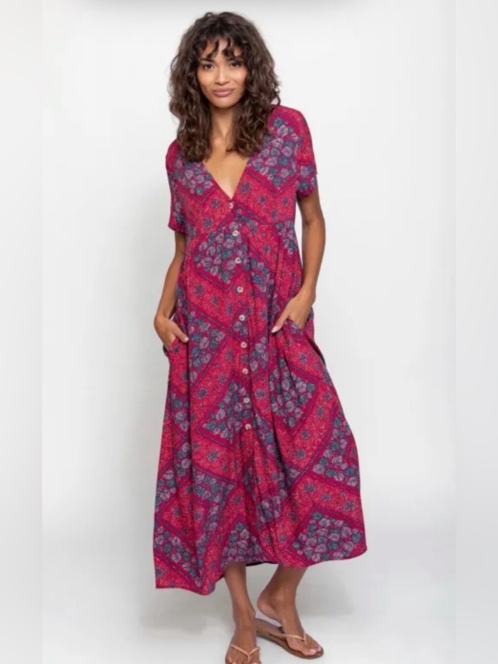 NATURAL LIFE Raspberry Paisley Midi Dress size large